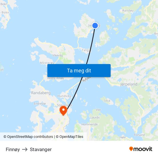 Finnøy to Stavanger map