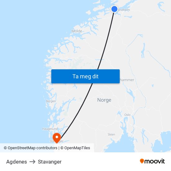 Agdenes to Stavanger map