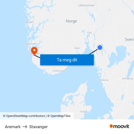 Aremark to Stavanger map