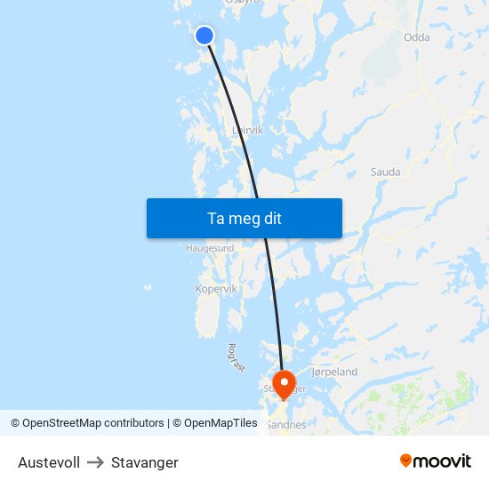 Austevoll to Stavanger map