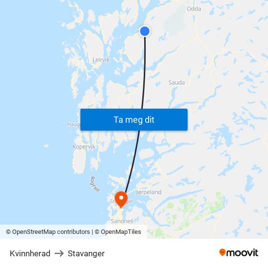 Kvinnherad to Stavanger map