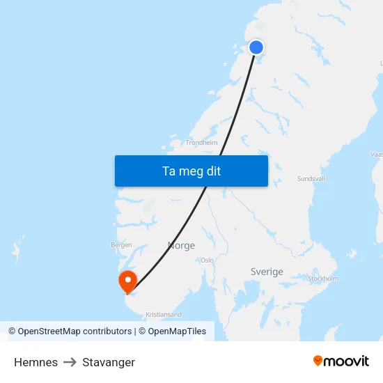 Hemnes to Stavanger map
