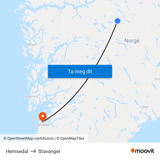 Hemsedal to Stavanger map