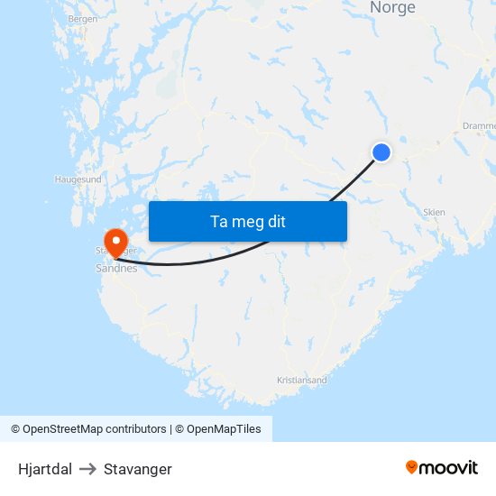 Hjartdal to Stavanger map