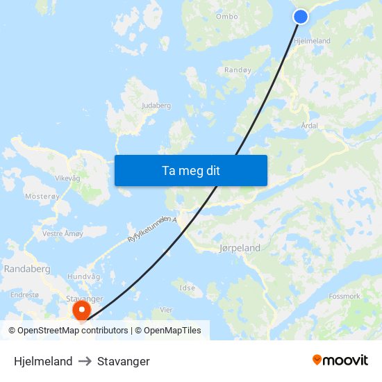Hjelmeland to Stavanger map