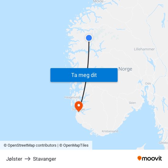 Jølster to Stavanger map