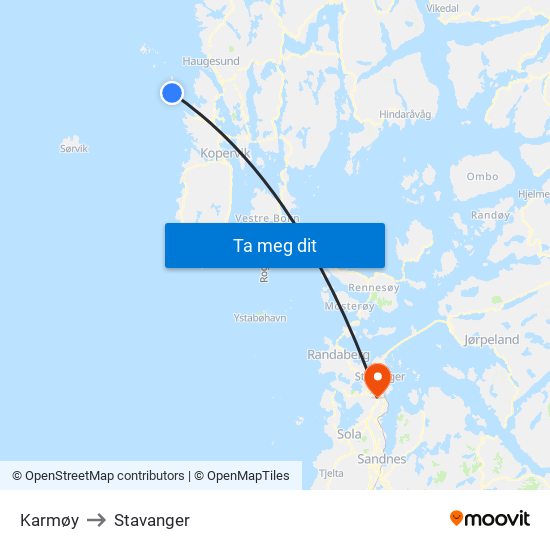 Karmøy to Stavanger map