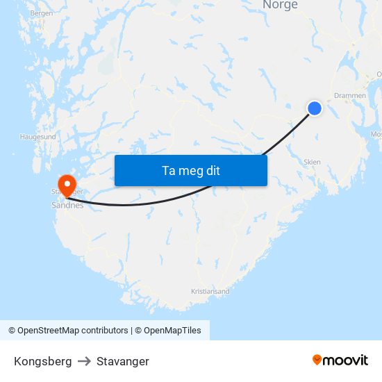 Kongsberg to Stavanger map