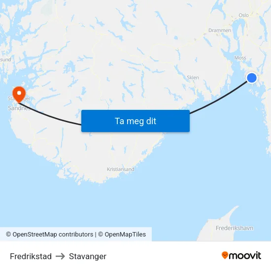 Fredrikstad to Stavanger map