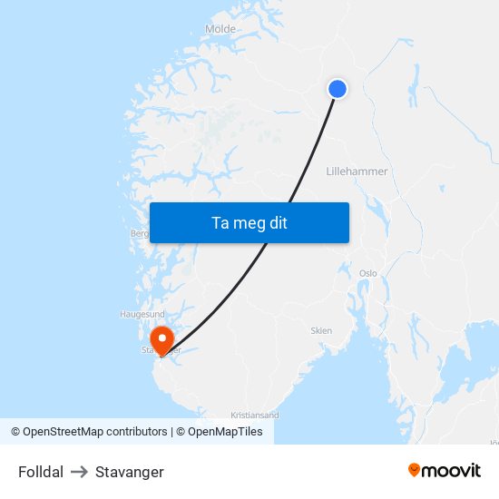 Folldal to Stavanger map