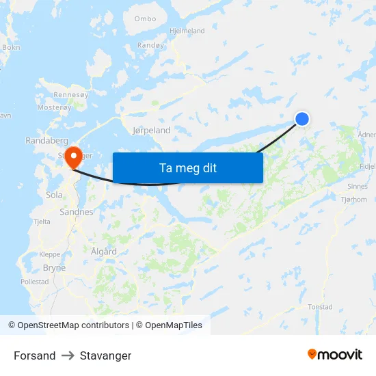 Forsand to Stavanger map