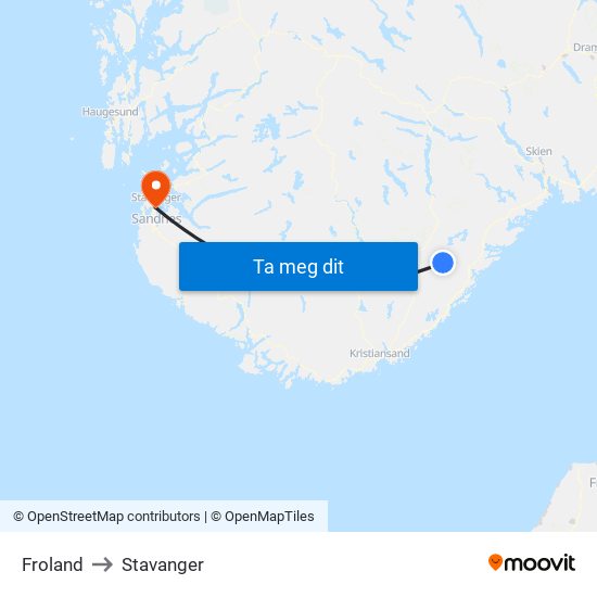 Froland to Stavanger map