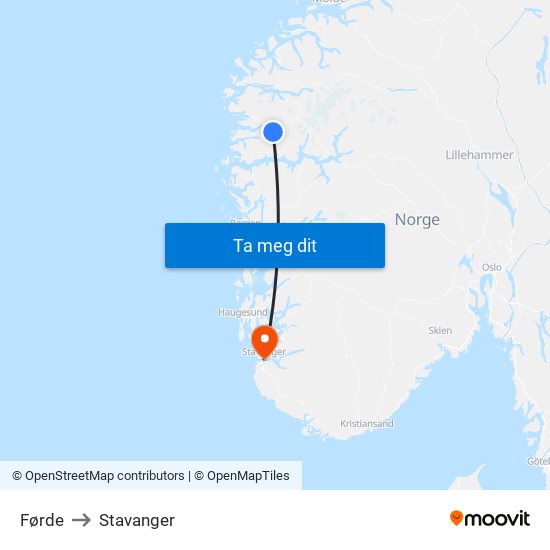 Førde to Stavanger map