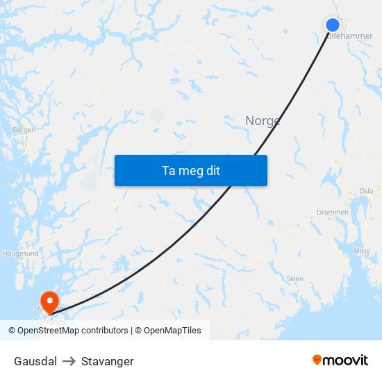 Gausdal to Stavanger map