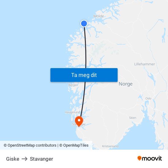 Giske to Stavanger map