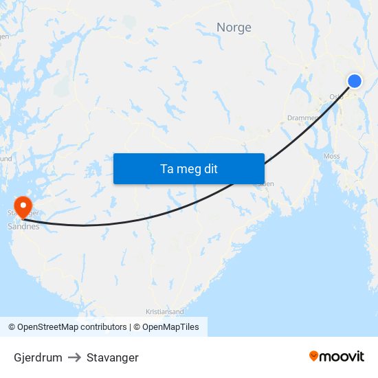 Gjerdrum to Stavanger map