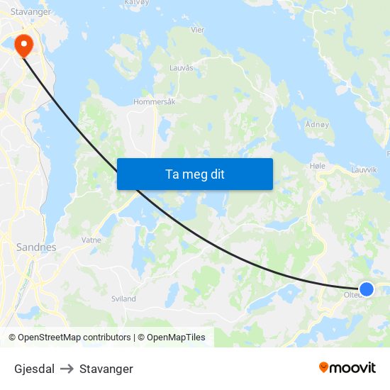 Gjesdal to Stavanger map