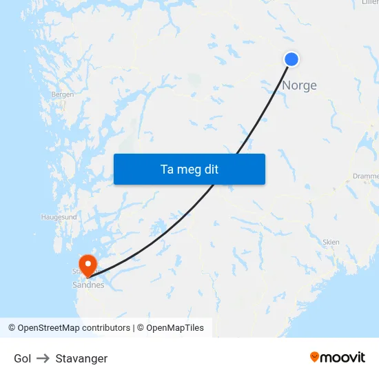 Gol to Stavanger map