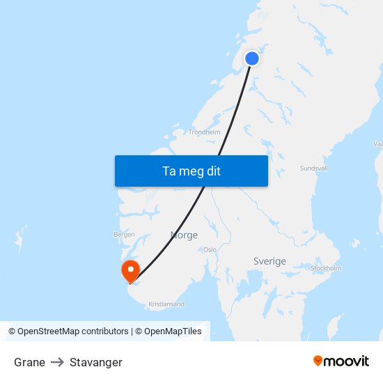 Grane to Stavanger map