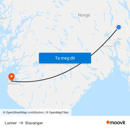 Lunner to Stavanger map