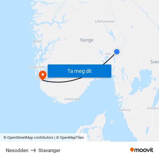 Nesodden to Stavanger map