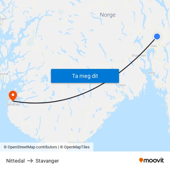 Nittedal to Stavanger map