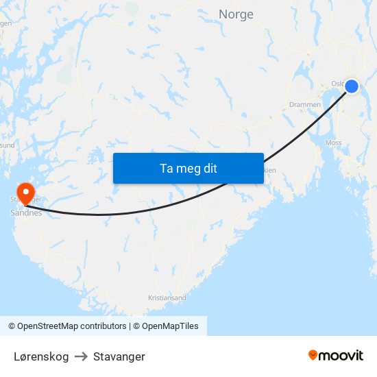 Lørenskog to Stavanger map