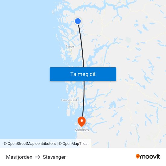 Masfjorden to Stavanger map