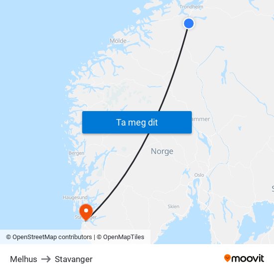 Melhus to Stavanger map