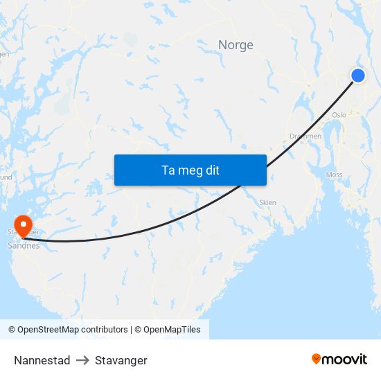 Nannestad to Stavanger map