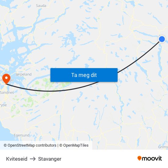 Kviteseid to Stavanger map