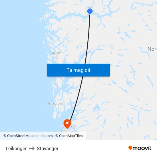Leikanger to Stavanger map
