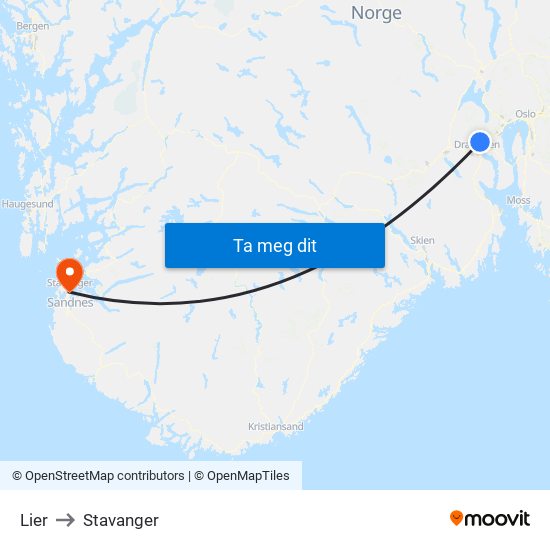 Lier to Stavanger map