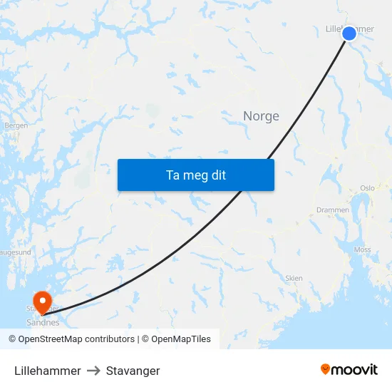 Lillehammer to Stavanger map