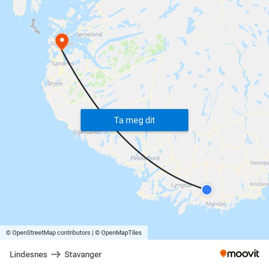 Lindesnes to Stavanger map