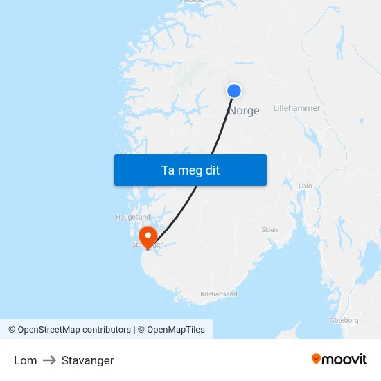 Lom to Stavanger map