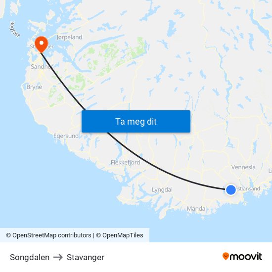 Songdalen to Stavanger map