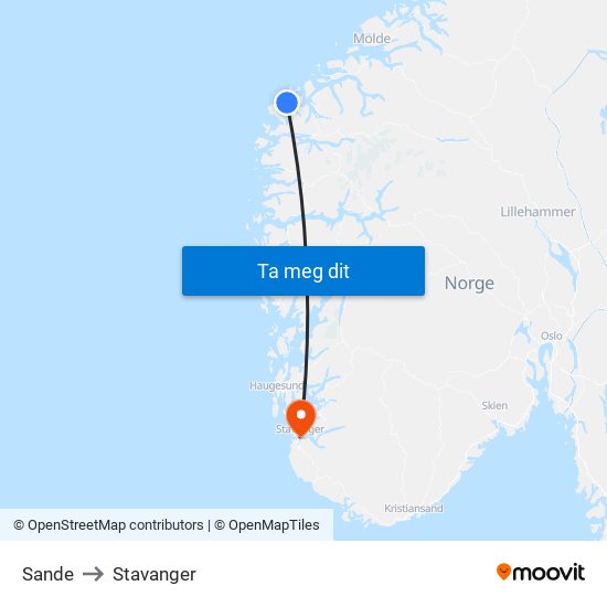 Sande to Stavanger map