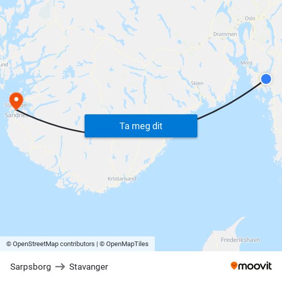 Sarpsborg to Stavanger map
