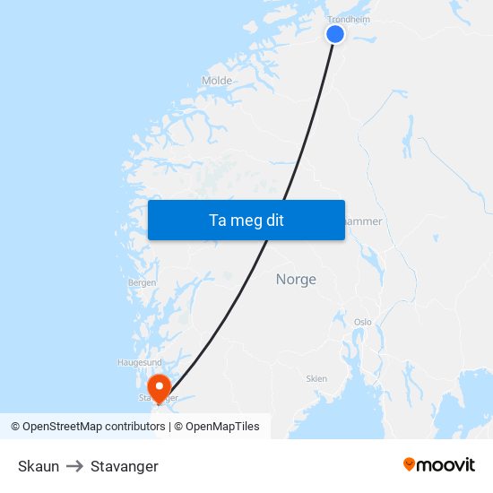 Skaun to Stavanger map