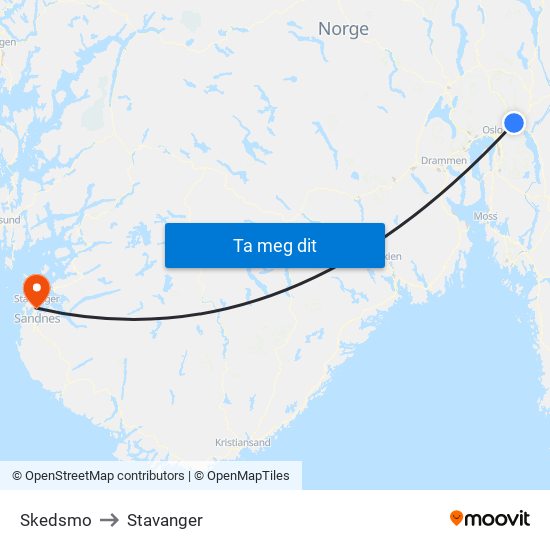 Skedsmo to Stavanger map