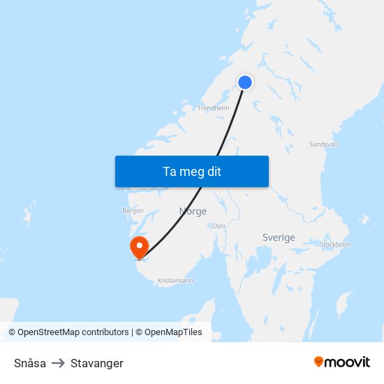 Snåsa to Stavanger map