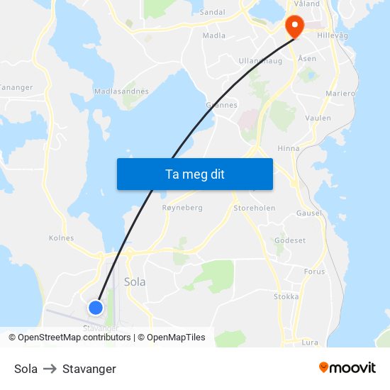 Sola to Stavanger map