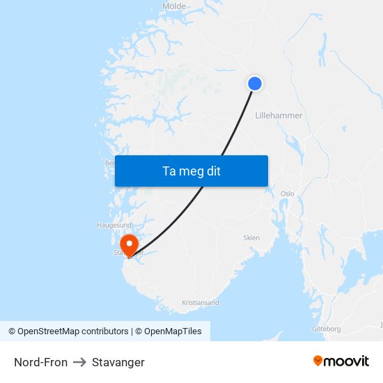 Nord-Fron to Stavanger map