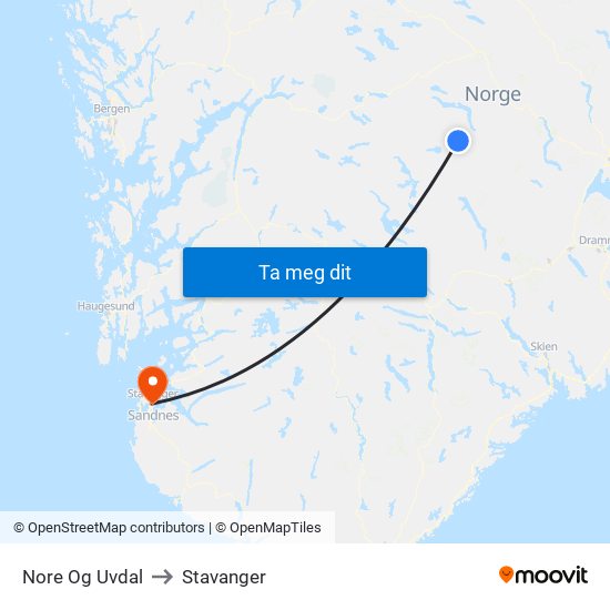 Nore Og Uvdal to Stavanger map