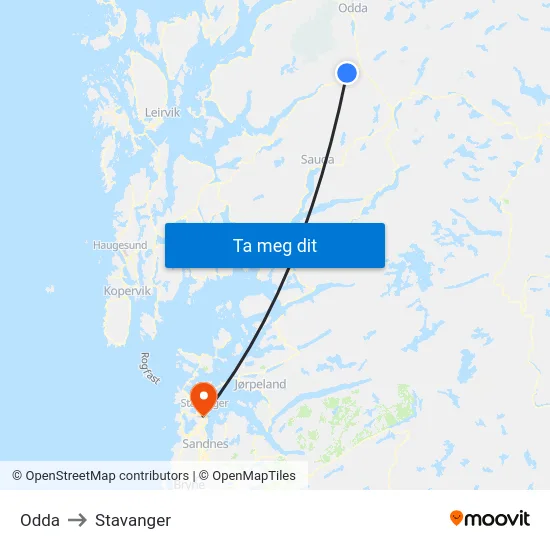 Odda to Stavanger map