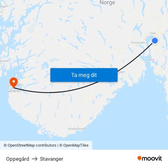 Oppegård to Stavanger map