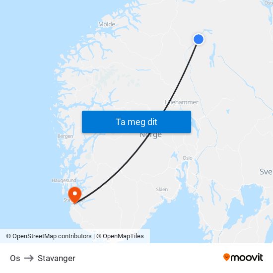 Os to Stavanger map