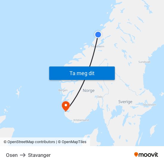 Osen to Stavanger map