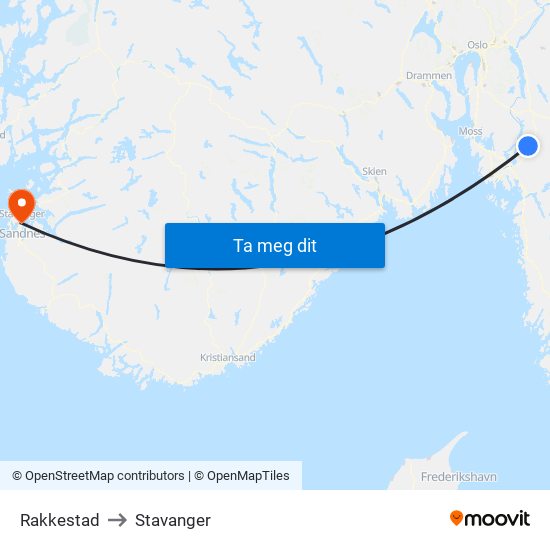 Rakkestad to Stavanger map